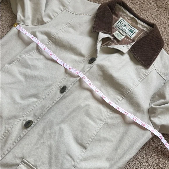 L.L. Bean Tan Chore Barn Coat Jacket Plaid Lined Oversized Corduroy Trim - Picture 8 of 9
